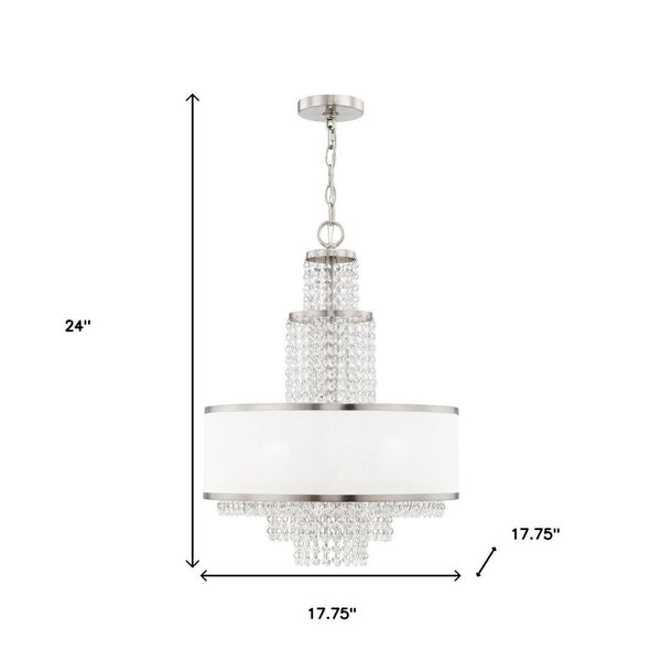 HomeRoots Nickel Dimmable Chandelier with Off-White Shades - Elegant 5-Light Fixture for Modern Spaces 687631