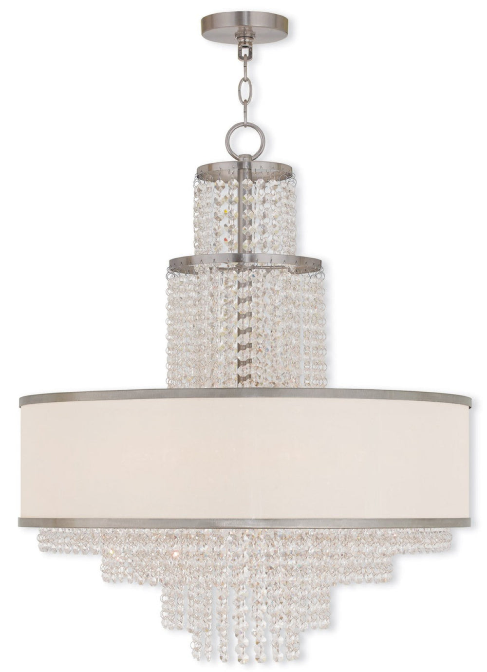 HomeRoots Nickel Elegant Six-Light Dimmable Chandelier with Off-White Shades for a Timeless Glow in Any Room 687632