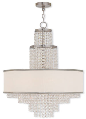 HomeRoots Nickel Elegant Six-Light Dimmable Chandelier with Off-White Shades for a Timeless Glow in Any Room 687632