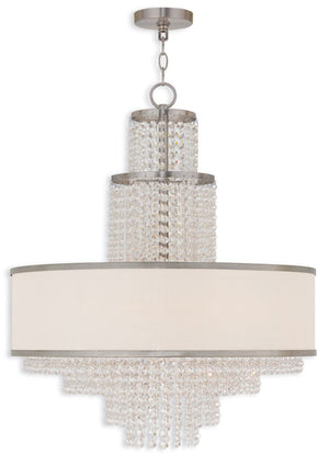 HomeRoots Nickel Elegant Six-Light Dimmable Chandelier with Off-White Shades for a Timeless Glow in Any Room 687632
