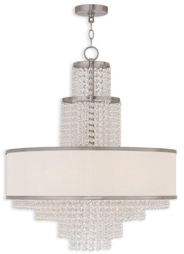 HomeRoots Nickel Elegant Six-Light Dimmable Chandelier with Off-White Shades for a Timeless Glow in Any Room 687632