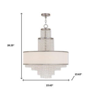 HomeRoots Nickel Elegant Six-Light Dimmable Chandelier with Off-White Shades for a Timeless Glow in Any Room 687632