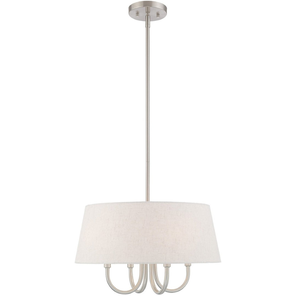 HomeRoots Nickel Four-Light Dimmable Chandelier with Stylish Cream Shades – Modern Elegance for Any Space 687634
