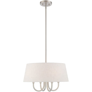HomeRoots Nickel Four-Light Dimmable Chandelier with Stylish Cream Shades – Modern Elegance for Any Space 687634