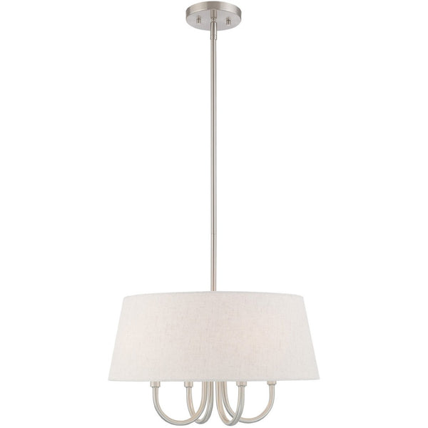 HomeRoots Nickel Four-Light Dimmable Chandelier with Stylish Cream Shades – Modern Elegance for Any Space 687634