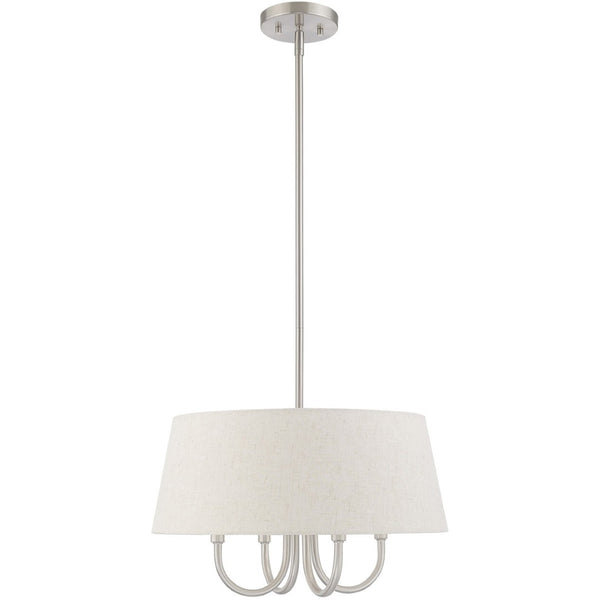 HomeRoots Nickel Four-Light Dimmable Chandelier with Stylish Cream Shades – Modern Elegance for Any Space 687634