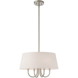 HomeRoots Nickel Four-Light Dimmable Chandelier with Stylish Cream Shades – Modern Elegance for Any Space 687634