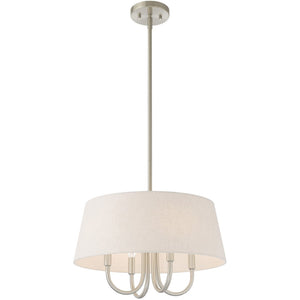 HomeRoots Nickel Four-Light Dimmable Chandelier with Stylish Cream Shades – Modern Elegance for Any Space 687634
