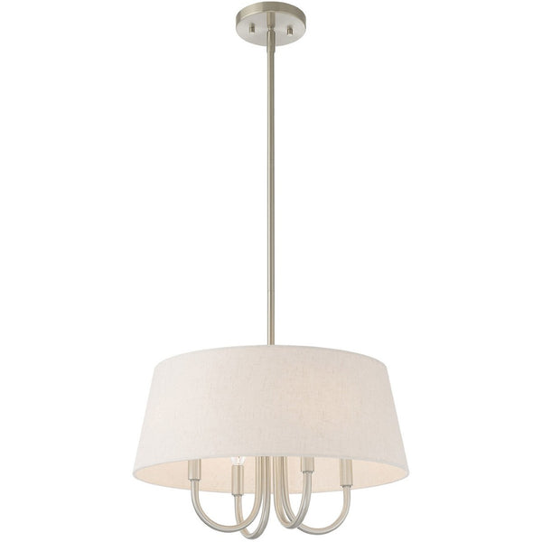 HomeRoots Nickel Four-Light Dimmable Chandelier with Stylish Cream Shades – Modern Elegance for Any Space 687634