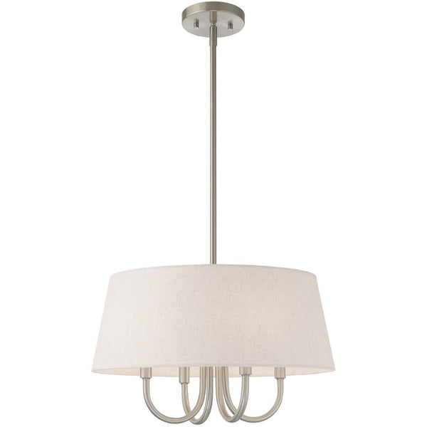 HomeRoots Nickel Four-Light Dimmable Chandelier with Stylish Cream Shades – Modern Elegance for Any Space 687634