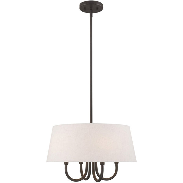HomeRoots Bronze Four-Light Dimmable Chandelier with Elegant Cylinder Shades for Contemporary Spaces 687635