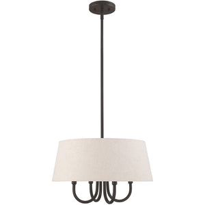 HomeRoots Bronze Four-Light Dimmable Chandelier with Elegant Cylinder Shades for Contemporary Spaces 687635