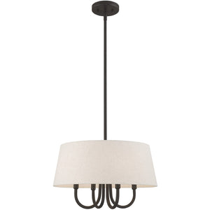 HomeRoots Bronze Four-Light Dimmable Chandelier with Elegant Cylinder Shades for Contemporary Spaces 687635