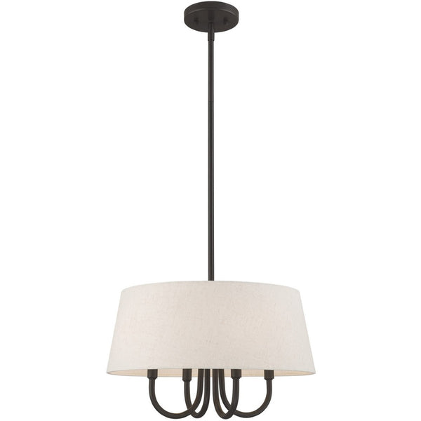 HomeRoots Bronze Four-Light Dimmable Chandelier with Elegant Cylinder Shades for Contemporary Spaces 687635