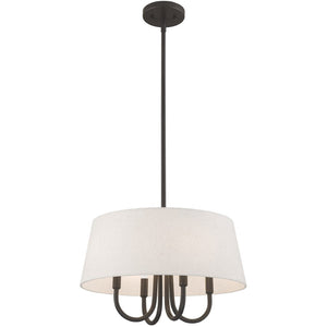 HomeRoots Bronze Four-Light Dimmable Chandelier with Elegant Cylinder Shades for Contemporary Spaces 687635