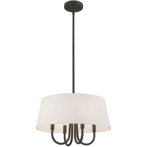 HomeRoots Bronze Four-Light Dimmable Chandelier with Elegant Cylinder Shades for Contemporary Spaces 687635