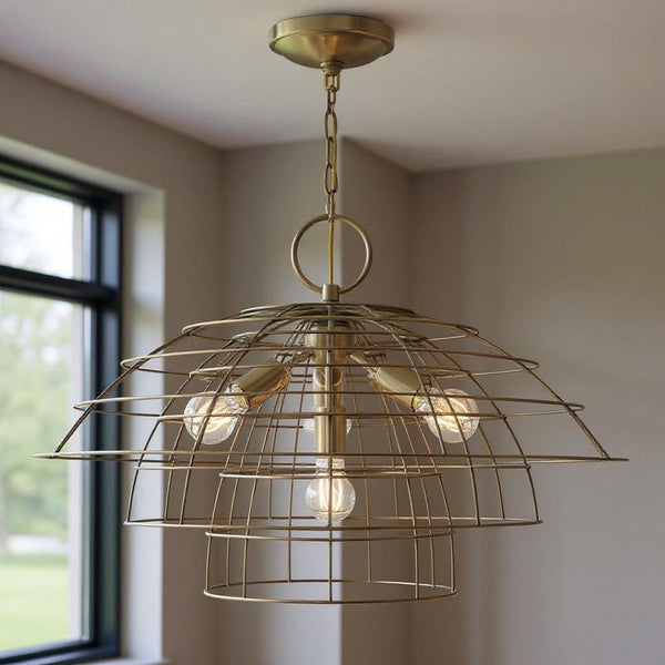 HomeRoots Four Light Dimmable Chandelier – Modern Cylinder Shades for Contemporary Spaces & Adjustable Ambiance 687636