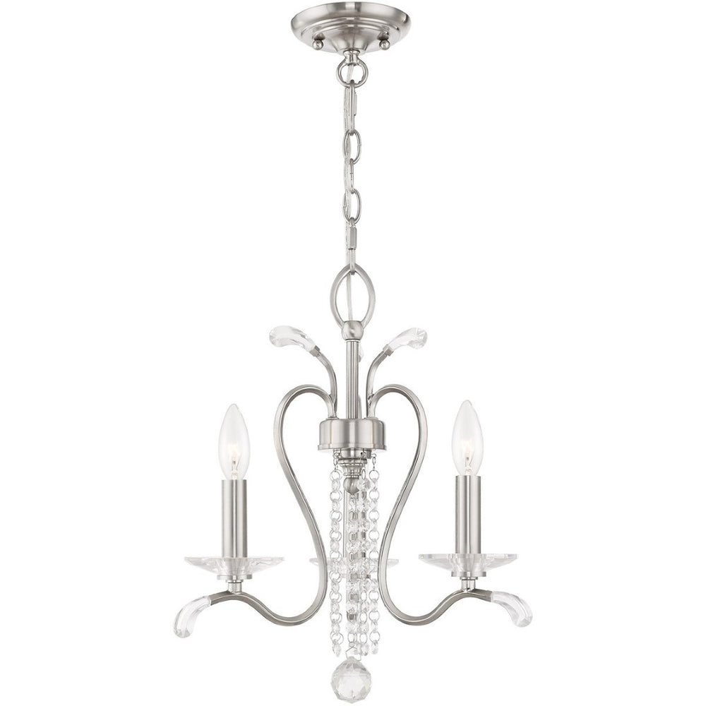 HomeRoots Nickel Dimmable Chandelier with Clear Cylinder Shades - Modern Elegance for Any Space, 3 Lights 687639