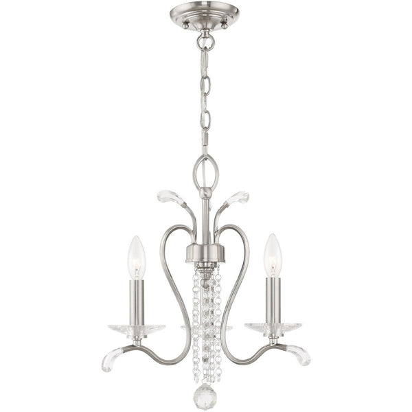 HomeRoots Nickel Dimmable Chandelier with Clear Cylinder Shades - Modern Elegance for Any Space, 3 Lights 687639