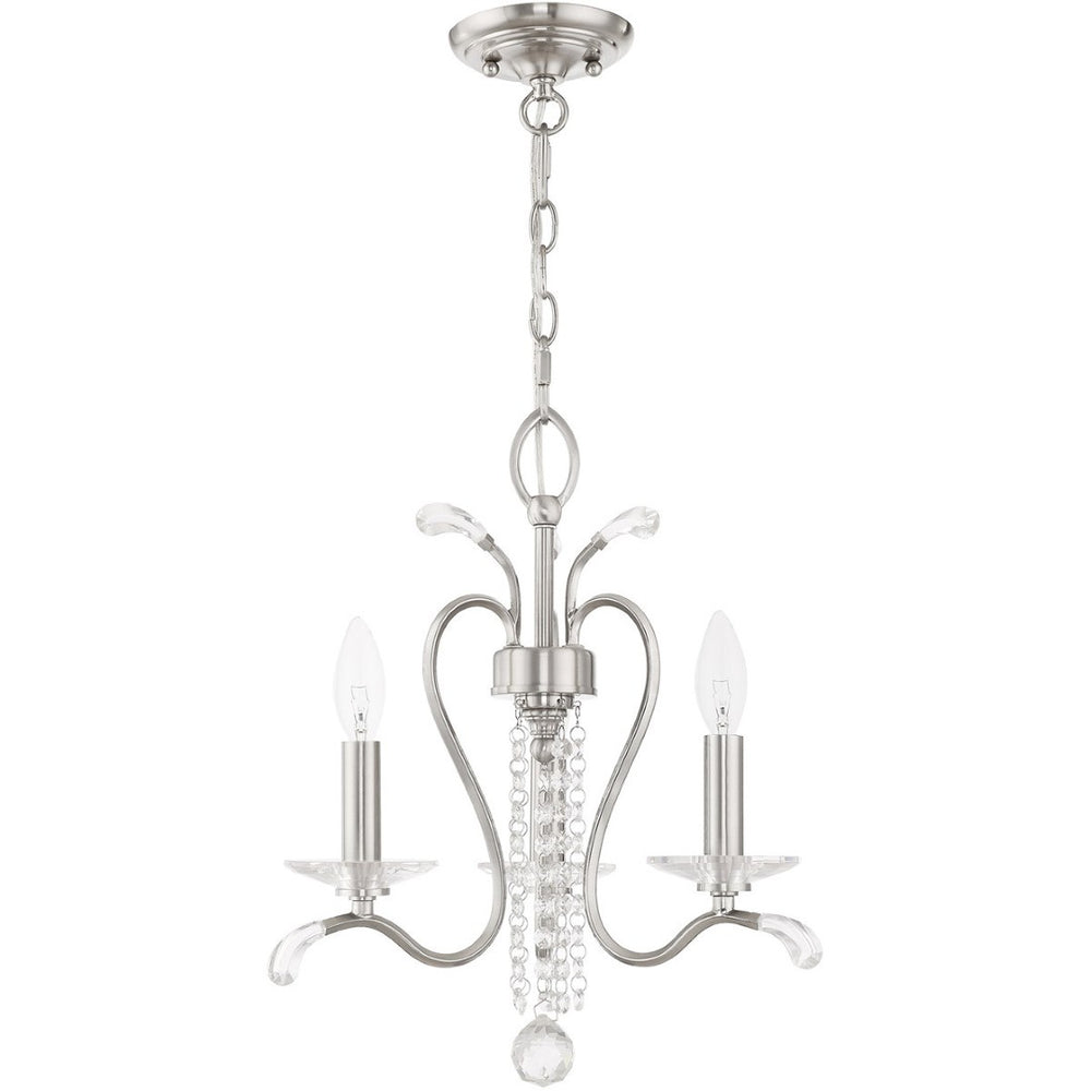 HomeRoots Nickel Dimmable Chandelier with Clear Cylinder Shades - Modern Elegance for Any Space, 3 Lights 687639