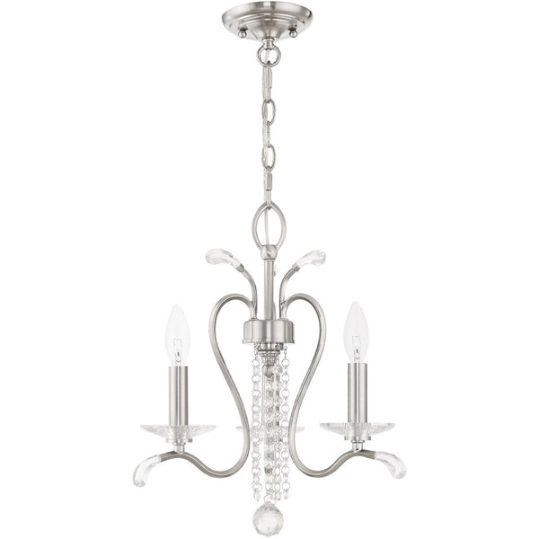 HomeRoots Nickel Dimmable Chandelier with Clear Cylinder Shades - Modern Elegance for Any Space, 3 Lights 687639