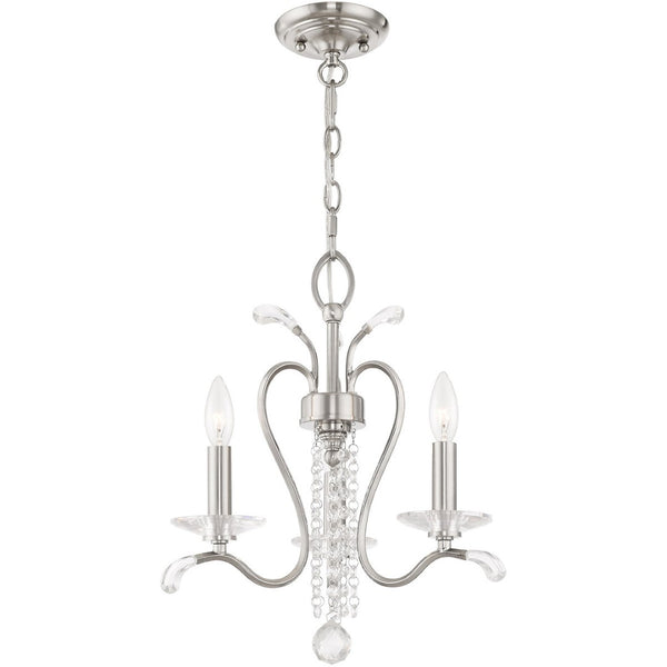 HomeRoots Nickel Dimmable Chandelier with Clear Cylinder Shades - Modern Elegance for Any Space, 3 Lights 687639
