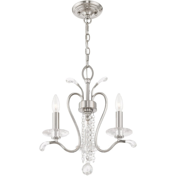 HomeRoots Nickel Dimmable Chandelier with Clear Cylinder Shades - Modern Elegance for Any Space, 3 Lights 687639