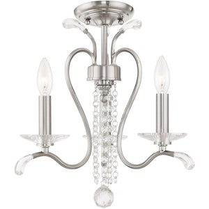 HomeRoots Nickel Dimmable Chandelier with Clear Cylinder Shades - Modern Elegance for Any Space, 3 Lights 687639