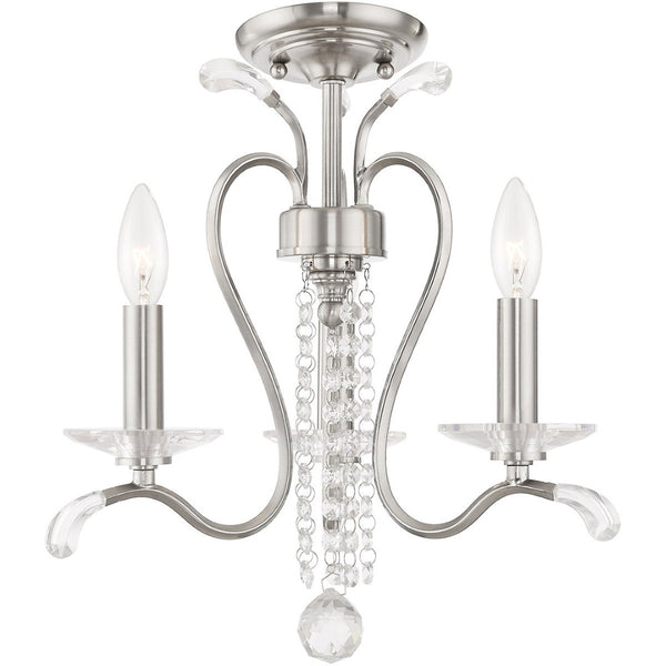 HomeRoots Nickel Dimmable Chandelier with Clear Cylinder Shades - Modern Elegance for Any Space, 3 Lights 687639