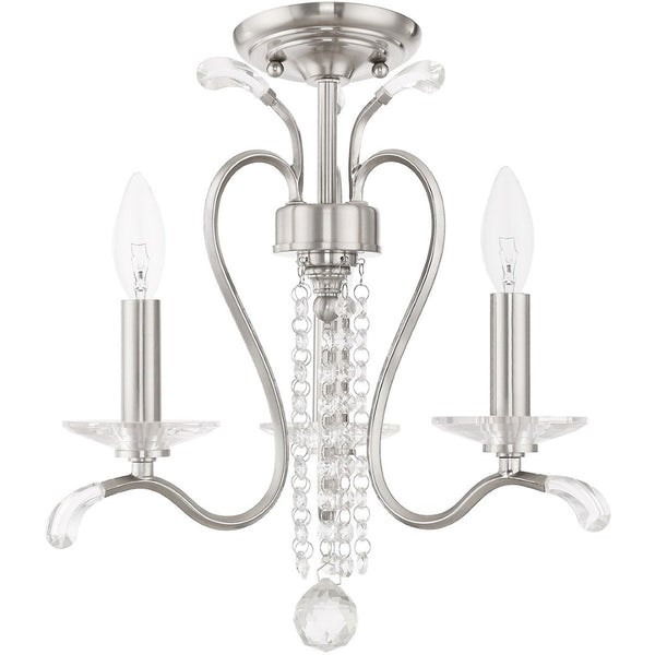 HomeRoots Nickel Dimmable Chandelier with Clear Cylinder Shades - Modern Elegance for Any Space, 3 Lights 687639