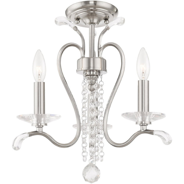 HomeRoots Nickel Dimmable Chandelier with Clear Cylinder Shades - Modern Elegance for Any Space, 3 Lights 687639