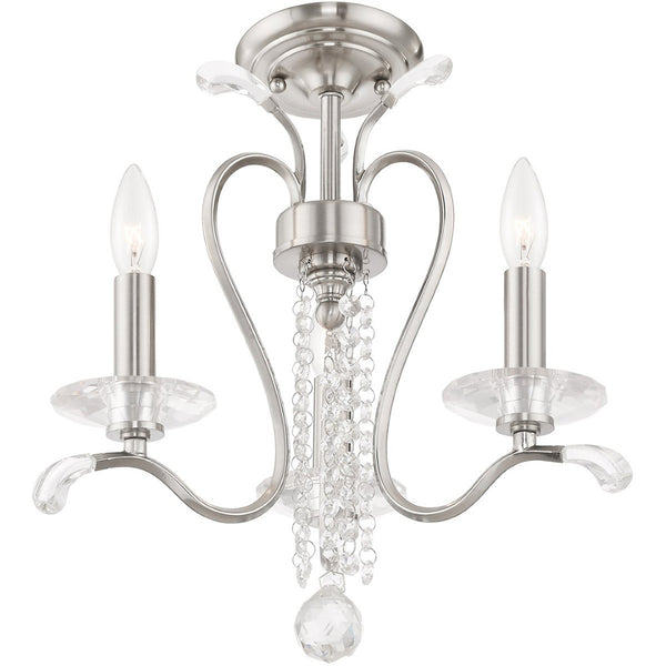 HomeRoots Nickel Dimmable Chandelier with Clear Cylinder Shades - Modern Elegance for Any Space, 3 Lights 687639