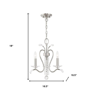 HomeRoots Nickel Dimmable Chandelier with Clear Cylinder Shades - Modern Elegance for Any Space, 3 Lights 687639