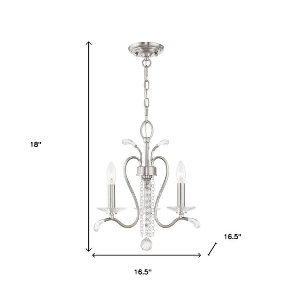 HomeRoots Nickel Dimmable Chandelier with Clear Cylinder Shades - Modern Elegance for Any Space, 3 Lights 687639