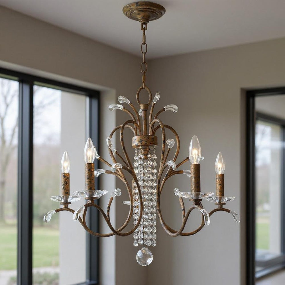 HomeRoots Five Light Dimmable Chandelier with Modern Cylindrical Shades for Stylish Home Ambiance and Illumination 687641