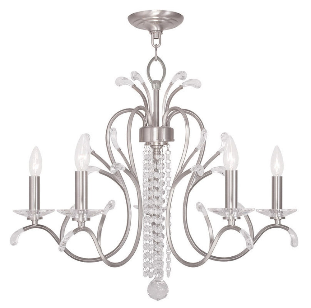 HomeRoots Nickel Five-Light Dimmable Chandelier with Cylinder Shades - Modern Elegance for Any Space 687642