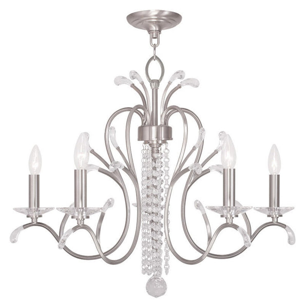 HomeRoots Nickel Five-Light Dimmable Chandelier with Cylinder Shades - Modern Elegance for Any Space 687642