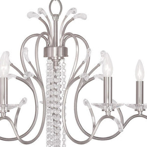 HomeRoots Nickel Five-Light Dimmable Chandelier with Cylinder Shades - Modern Elegance for Any Space 687642