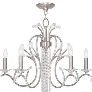 HomeRoots Nickel Five-Light Dimmable Chandelier with Cylinder Shades - Modern Elegance for Any Space 687642