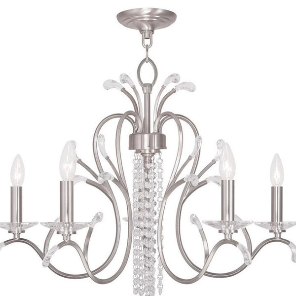 HomeRoots Nickel Five-Light Dimmable Chandelier with Cylinder Shades - Modern Elegance for Any Space 687642