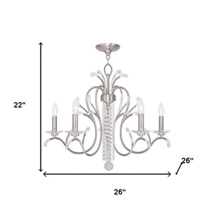 HomeRoots Nickel Five-Light Dimmable Chandelier with Cylinder Shades - Modern Elegance for Any Space 687642