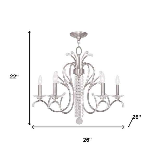 HomeRoots Nickel Five-Light Dimmable Chandelier with Cylinder Shades - Modern Elegance for Any Space 687642