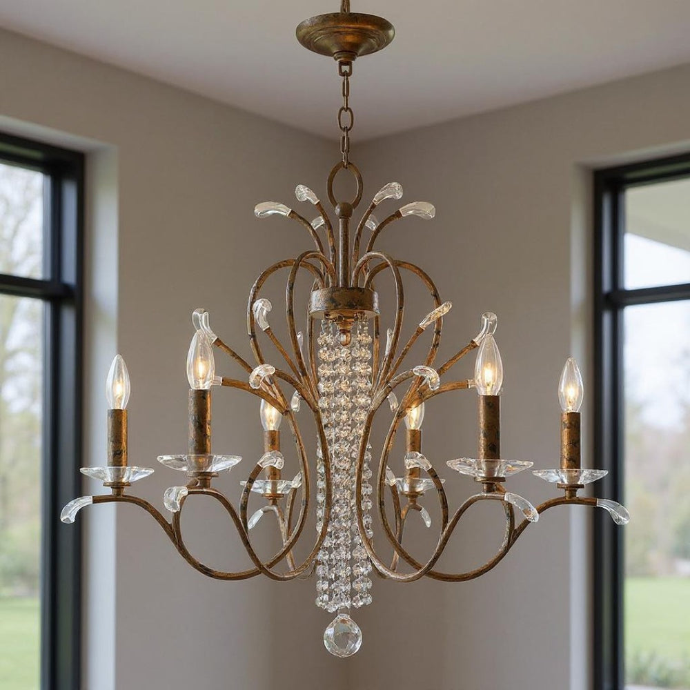 HomeRoots Six Light Dimmable Chandelier with Contemporary Cylinder Shades for Modern Home Elegance & Style 687643