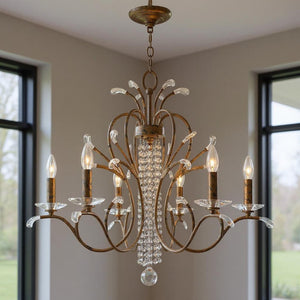 HomeRoots Six Light Dimmable Chandelier with Contemporary Cylinder Shades for Modern Home Elegance & Style 687643
