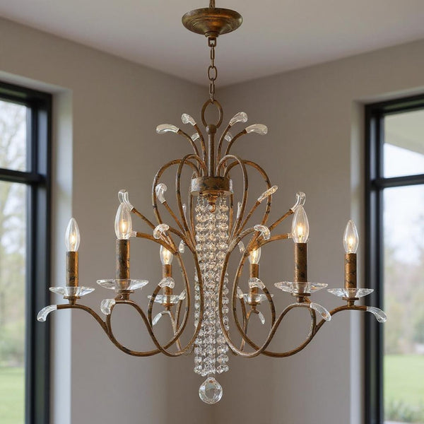 HomeRoots Six Light Dimmable Chandelier with Contemporary Cylinder Shades for Modern Home Elegance & Style 687643