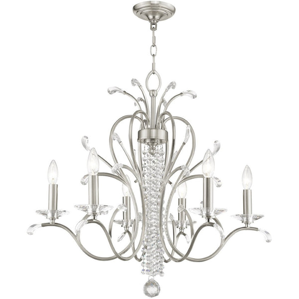HomeRoots Six Light Dimmable Chandelier – Modern Cylinder Design with Steel Shades for Any Room Ambiance 687644