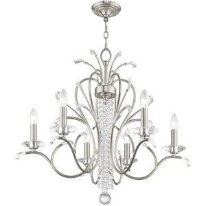 HomeRoots Six Light Dimmable Chandelier – Modern Cylinder Design with Steel Shades for Any Room Ambiance 687644