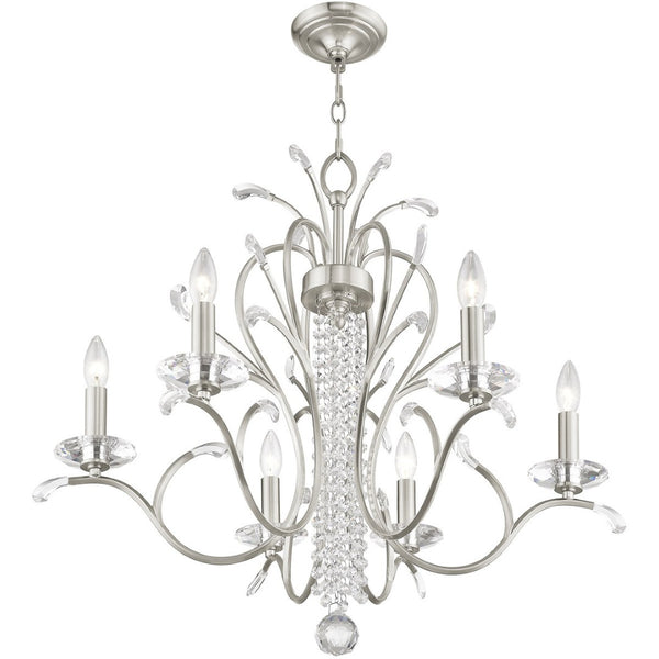 HomeRoots Six Light Dimmable Chandelier – Modern Cylinder Design with Steel Shades for Any Room Ambiance 687644