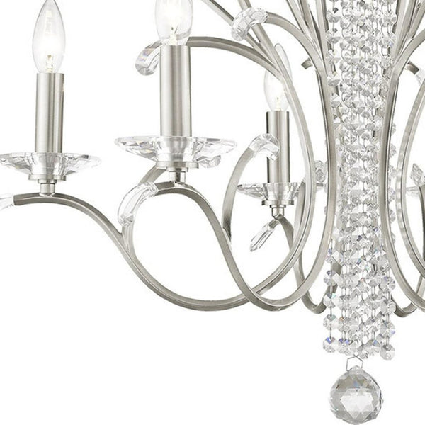 HomeRoots Six Light Dimmable Chandelier – Modern Cylinder Design with Steel Shades for Any Room Ambiance 687644