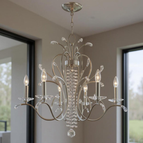HomeRoots Six Light Dimmable Chandelier – Modern Cylinder Design with Steel Shades for Any Room Ambiance 687644